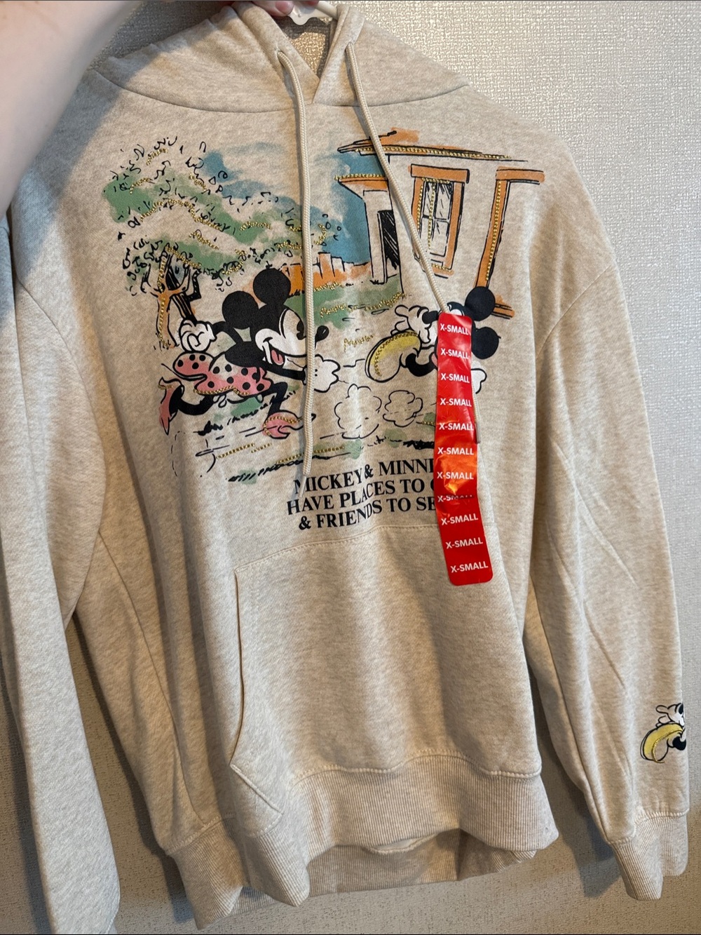 Disney Beige Crewneck Hoodie with Mickey & Minnie Graphic